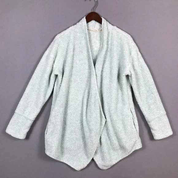 Soft Surroundings Cozy Up Cardi Cardigan Medium M Fleece Pockets Snap Front Blue - Picture 15 of 15